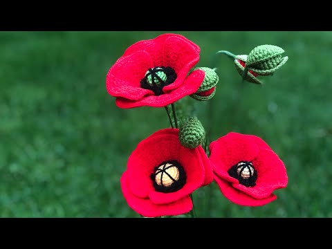 Видео: Вязание крючком Мак цветок Учебник
