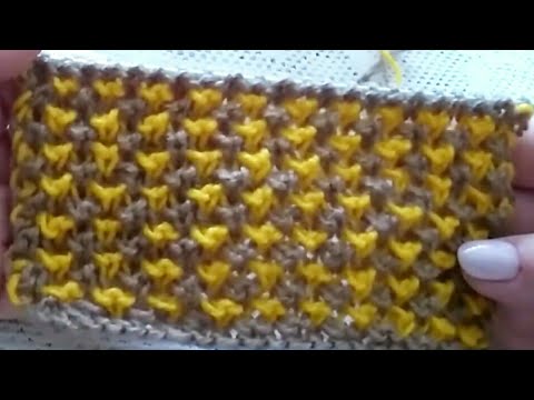 Видео: Ленивый жаккард спицами поворотными и круговыми рядами. 2 петли и 4 ряда.