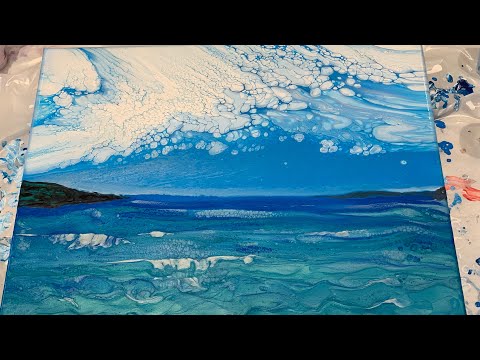 Видео: (185) Пейзаж / Океан с эффектом облаков - Жидкая акриловая заливка - Flow Art