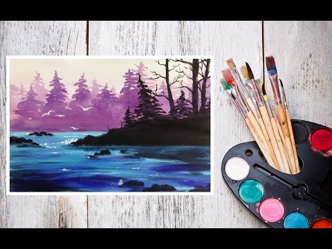 Видео: Видео урок Рисуем Акварелью Лесной пейзаж! #Dari_Art