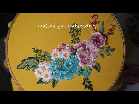 Видео: Голубая роза с ромашками | Вышивка гладью