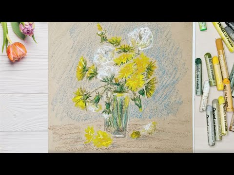 Видео: Скетч одуванчиков масляной пастелью | Sketch of dandelions with oil pastels | Speed painting