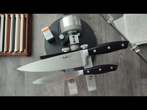 Видео: Заточка кухонных ножей Fissler Pro, сталь X30CR13, камнями Косим 14А