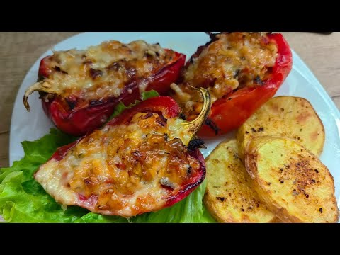 Видео: Фаршированные перцы запечённые в духовке. Идея вкусного и полезного ужина. Рецепт ужина.