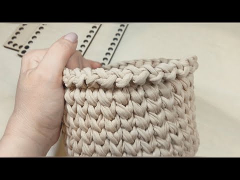 Видео: Красивая обвязка края корзинки ленточной пряжей