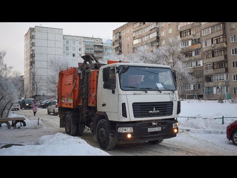 Видео: Мусоровоз-коротышка МК-3552-02 на шасси МАЗ-555025 (А 537 АС 122). / The MAZ garbage truck.