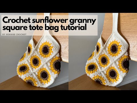 Видео: Вязание крючком сумки-тоут в стиле бабушкиного квадрата с подсолнухом. Мастер-класс от Kenikse Cr...