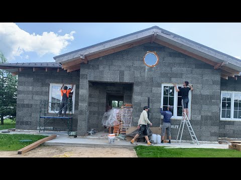 Видео: Механизированная штукатурка фасада , дом от нуля до финиша .  Город Чехов