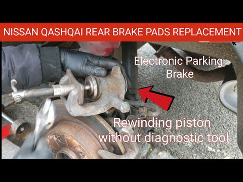 Видео: Замена задних тормозных колодок на Nissan Qashqai. Перемотка электронного ручного тормоза без диа...