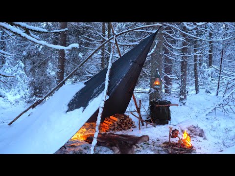 Видео: Winter Bushcraft Overnight - Жареная курица на вертеле - Bucksaw X-frame