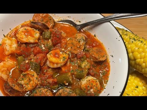 Видео: ПОМИДОРЫ, БАМИЯ, КРЕВЕТКИ И КОЛБАСА [ БЫСТРО И ПРОСТО, ВКУСНО