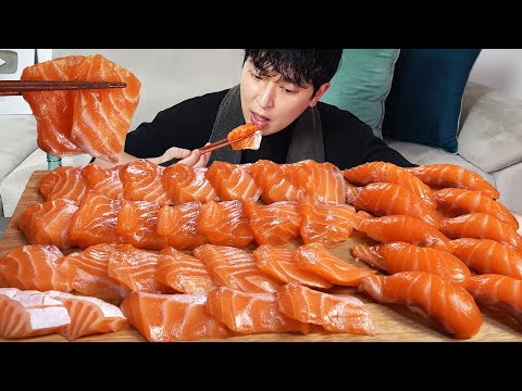 Видео: Вкусный сырой лосось, суши с лососем! MUKBANG REALSOUND ASMR EatingSHOW