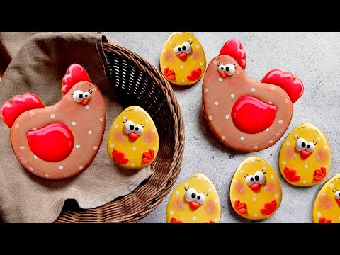 Видео: Easter cookies Decorating  / Пряники на Пасху / Пасхальные пряники / Пряник Курочка и Цыплята /