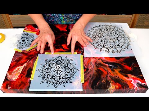 Видео: Слишком жарко?!🔥Потрясающие сочетания красного + черного + золотого цветов ~ Акриловая заливка