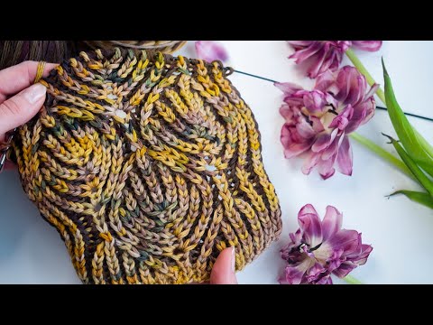 Видео: Двухцветный УЗОР СПИЦАМИ "Листочки" на основе техники Бриошь