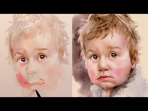 Видео: Портрет ребёнка. Акварель