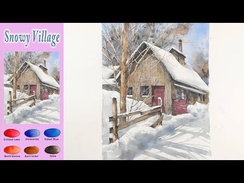 Видео: Пейзажная акварель - Снежный город (Masking work, wet-in-wet, Arches rough)NAMIL ART