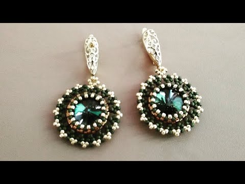 Видео: Earrings. Серьги. Оплетение Риволи 12 мм