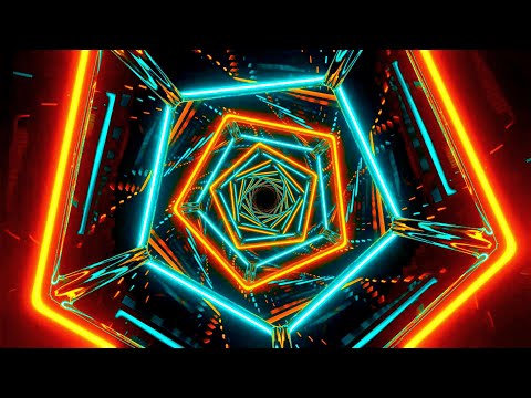 Видео: 🔷 Заставка 4K – Пятиугольный Неоновый Тоннель в Оранжевом и Бирюзовом Цветах (Без Звука)