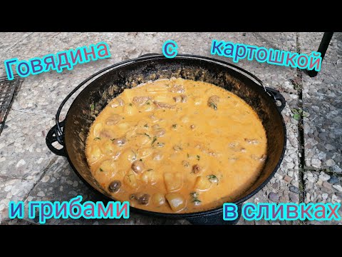 Видео: Говядина с картошкой и грибами в сливках / Family time