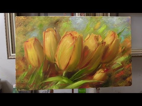 Видео: Жёлтые тюльпаны. Yellow tulips. Etude.  Как нарисовать тюльпаны. How to draw tulips￼