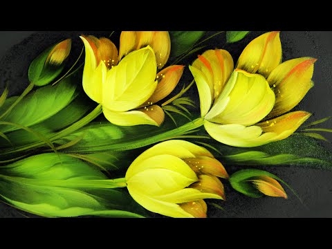 Видео: Цветы. Желтые Тюльпаны. Мастер-класс от Ларисы Гончаровой из Жостово