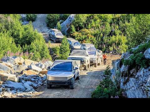Видео: По бездорожью с 6 Tesla Cybertruck и 1 Rivian