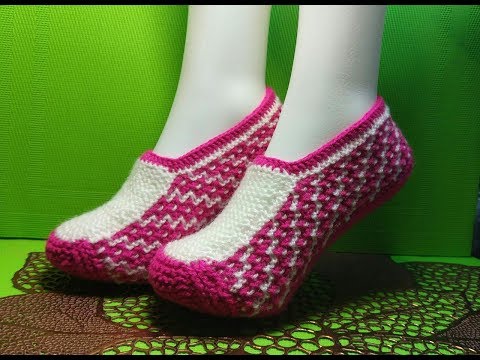 Видео: Вязание спицами домашние тапочки #205