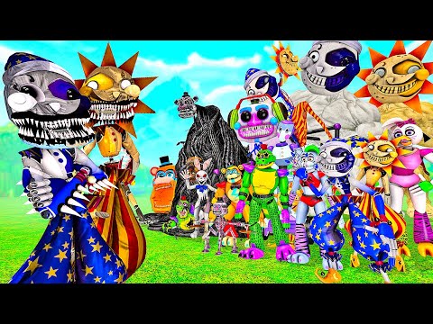 Видео: КОШМАРНЫЕ СОЛНЦЕ И ЛУНА ПРОТИВ ВСЕХ АНИМАТРОНИКОВ В ГАРРИС МОД! FNAF SECURITY BREACH В Garry`s Mod!