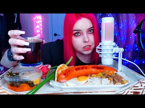 Видео: Рис с подливкой,салат Чафан и молочная колбаса мукбанг/mukbang