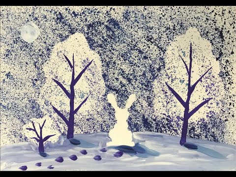 Видео: Тема "Зимний лес". Рисование в технике "Набрызг"