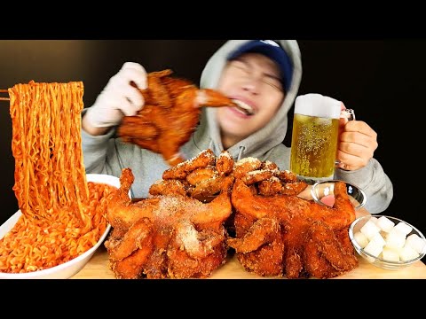 Видео: Хрустящий куриный Mukbang ★ с острой куриной лапшой мукбанг