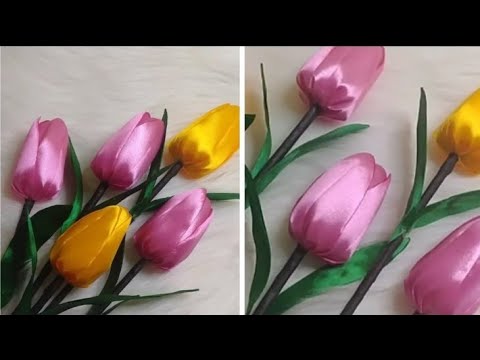 Видео: Тюльпаны из атласных лент.Мастеркласс.