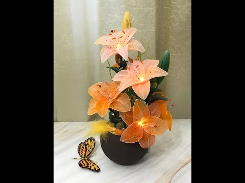 Видео: #цветыизкапрона МК Ночник "Лилии"