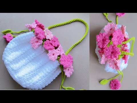 Видео: Вязаная крючком цветочная сумка 🌸 Сумочка с ландышами и шнурком