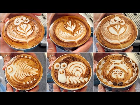Видео: 🌹 Создание 5 дизайнов латте-арта с использованием домашней кофемашины_🫖🌷🐌