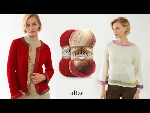 Видео: Вязаный крючком кардиган с деталями из пряжи Alize Angora Gold Batik