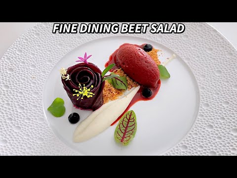 Видео: Салат из свеклы с жареной свеклой, свекольным сорбетом, козьим сыром, грецким орехом