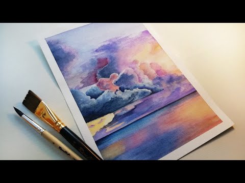 Видео: ⛅Кучевые облака АКВАРЕЛЬЮ // Cumulus clouds IN WATERCOLOR⛅