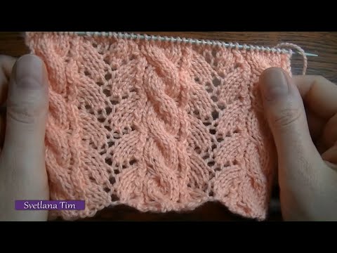 Видео: Красивый и оригинальный ажурный Комбинированный УЗОР АЖУР и КОСИЧКИ. Вязание спицами № 210