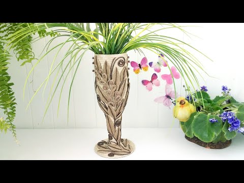 Видео: Ваза-фужер из бутылки и джутовой нити.