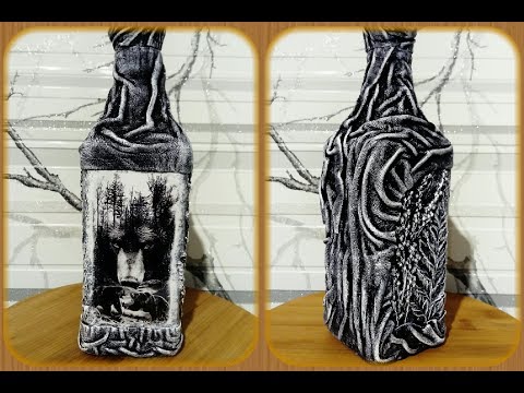 Видео: Декупаж бутылки для мужчины. Декор кожей.