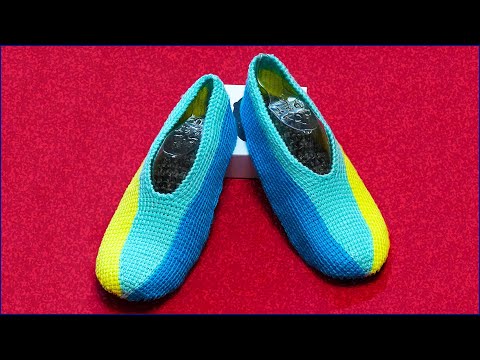 Видео: Тапочки трехцветные тунисским крючком.