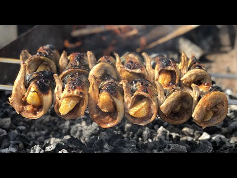 Видео: Шашлык из рыбы! Скумбрия на мангале с апельсинами на шампурах!