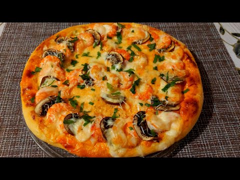 Видео: Пицца с креветками и грибами 🍕🍄🦐.