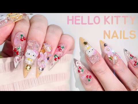 Видео: Привет Китти, вишневый маникюр🍒💛 Гелевое наращивание / Учебник по искусству ногтей