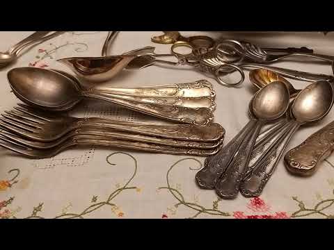 Видео: старинные столовые приборы. Посеребрение. Мельхиор. Не знакомые вещи.