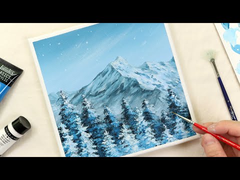 Видео: Зимний горный пейзаж / Акриловая живопись для начинающих / Уроки рисования