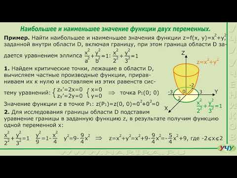 Видео: Наибольшее и наименьшее значение функции двух переменных. (Матанализ - урок 45)