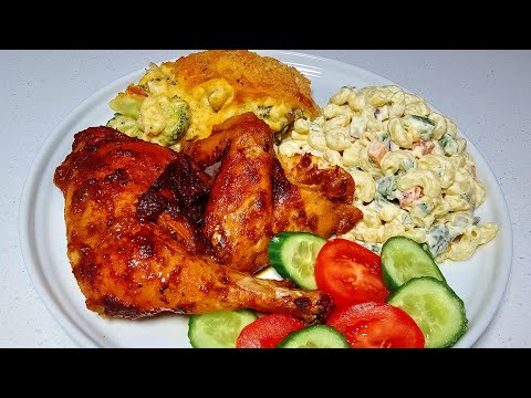 Видео: Быстрый и простой ужин | рецепт | запечённая курица, запеканка из брокколи и сыра, салат из макарон